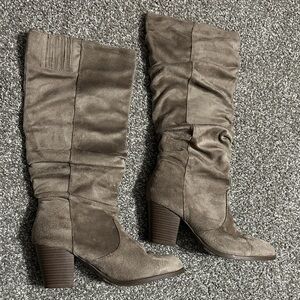 Qupid Taupe Heeled Boots